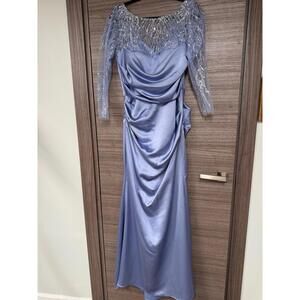Custom Periwinkle Satin Gown Size 6/8 Beaded Illusion Neck Formal Dress